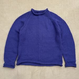 Vintage Handknit Wool Roll Neck Oarsman Raglan Sweater Small